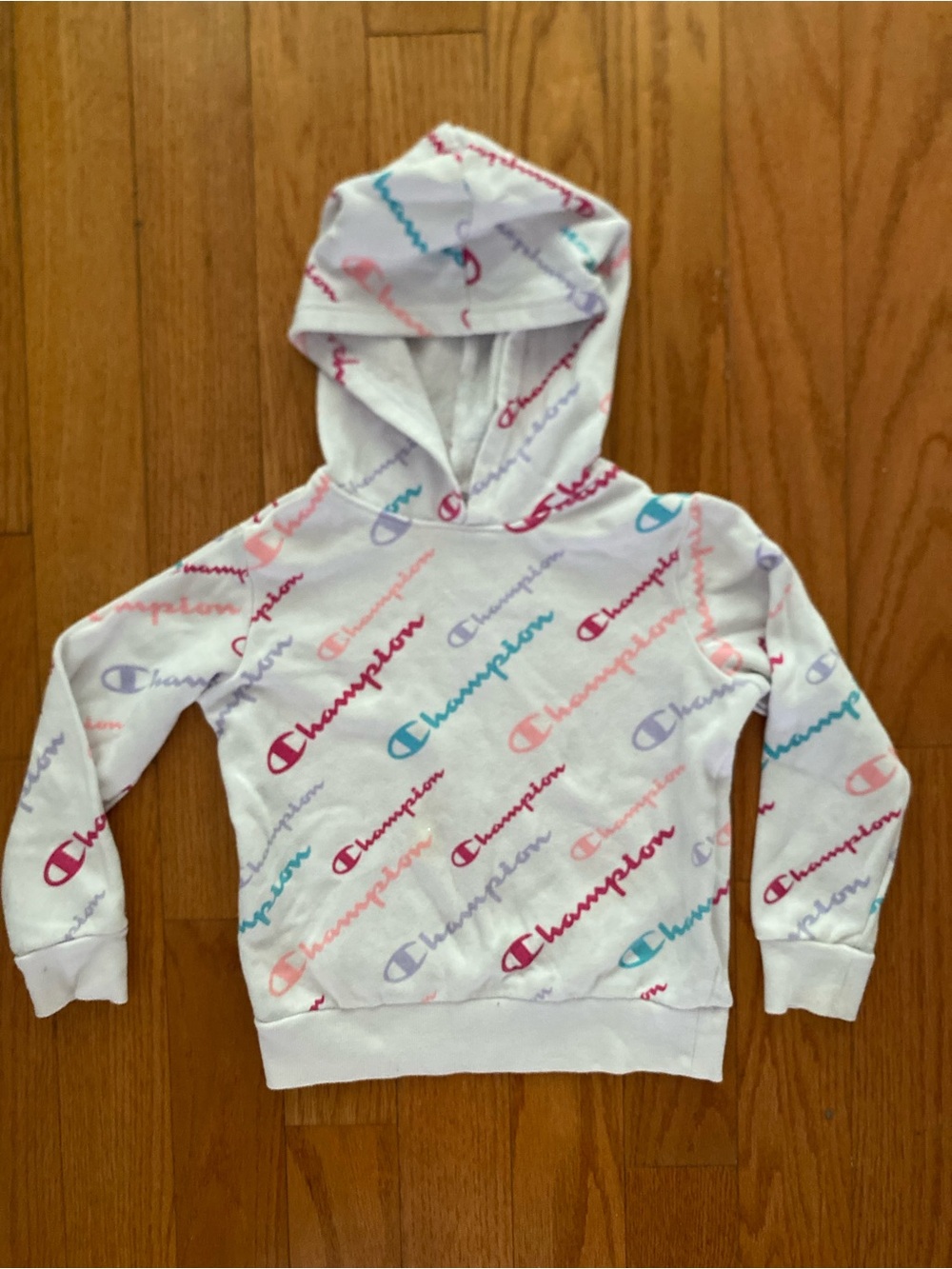Champion White Kids Hoodie with Multicolor Logo Script